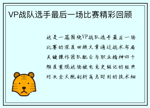 VP战队选手最后一场比赛精彩回顾